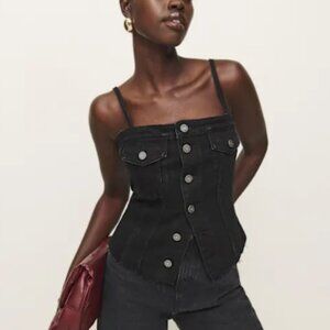 Reformation Coco Denim Bustier Top Black - Size 8